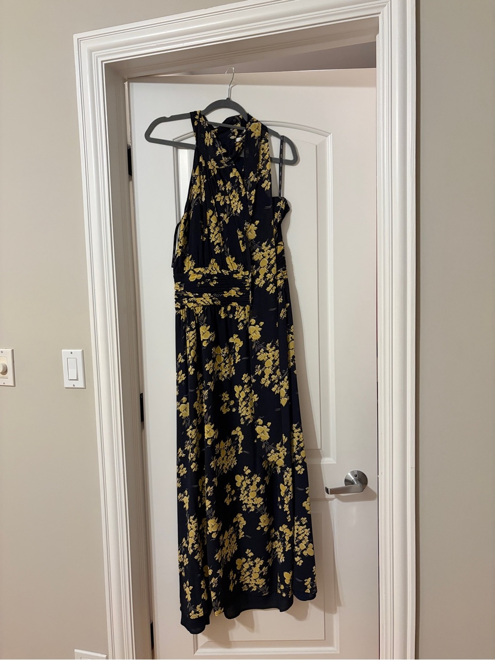 Few Moda Florence Dress | Sleeveless Navy Maxi Dress with Yellow Floral Print